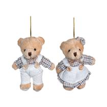 Jogo 2 Ursinhos Decorativos Natal Pelúcia Bege Casal Roupa Linho Xadrez Rústico 13cm Jogo 2 Ursinhos Decorativos Natal Pelúcia Bege Casal Roupa Linho Xadrez Rústico 13cm