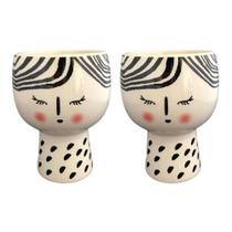 Jogo 2 Vasos Cachepot Faces Cerâmica 12x8cm