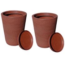 jogo 2 vasos decorativo para plantas e flores 23x31 em polietileno escovado com prato