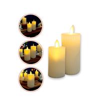 Jogo 2 Vela Led Eletrônica Listrada Chama Realista Oscilante