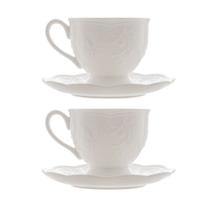 Jogo 2 Xícara de Café com Pires em Porcelana New Bone Butterfly Borboleta e Flores 100ml Lyor