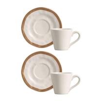 Jogo 2 Xícara De Café De Cerâmica Bege Filete Amassada Scalla 80ml Jogo 2 Xícara De Café De Cerâmica Bege Filete Amassada Scalla 80ml