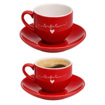 Jogo 2 Xícara de Café de Porcelana 90ml Vermelha Coração Lamour Haüskraft