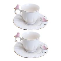 Jogo 2 Xícara De Café Porcelana Rosa E Branca Birds Pássaro Com Pires 100ml Wolff Jogo 2 Xícara De Café Porcelana Rosa E Branca Birds Pássaro Com Pires 100ml Wolff