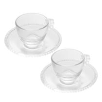 Jogo 2 Xícara de Chá com Pires Cristal Transparente Pearl Pérola 180ml Wolff