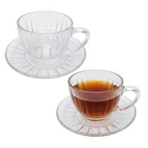 Jogo 2 Xicara de Chá com Pires Vidro Victoria Transparente Café Cappuccino 200ml Haüskraft