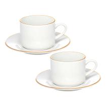 Jogo 2 Xícara de Chá Porcelana Borda Dourada com Pires Café Royal Premium 200ml Haüskraft