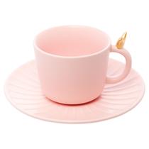 Jogo 2 xícaras 190 ml para chá de cerâmica rosa com pires Colibri Wolff - 17930 Jogo 2 xícaras 190 ml para chá de cerâmica rosa com pires Colibri Wolff - 17930