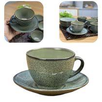 Jogo 2 Xícaras C/ Pires Cerâmica Chá 217ml Verde Musgo Luxo Wolff Jogo 2 Xícaras C/ Pires Cerâmica Chá 217ml Verde Musgo Luxo Wolff