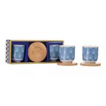 Jogo 2 Xícaras Café Em Porcelana Decoradas E 2 Pires Bambú