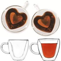 Jogo 2 Xicaras Canecas Coração p/ Chá Café Vidro Duplo
