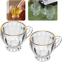 Jogo 2 Xícaras Cristal 200mL Chá Café Cappuccino Renaissance Fio De Ouro Lyor