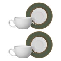 Jogo 2 Xícaras de Café Branca com Pires Celebrate Verde Cerâmica Alleanza 100ml