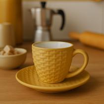 Jogo 2 Xicaras De Cafe Com Pires Em Porcelana 90ml Rattan