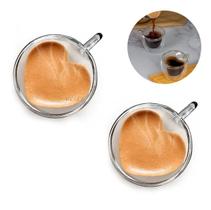 Jogo 2 Xícaras De Café Coração Parede Dupla De Vidro 80Ml