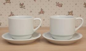 Jogo 2 xícaras de Café e Chá com pires - 200 ml Empilháveis - Porcelana branca