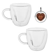 Jogo 2 Xicaras De Vidro Duplo Parede Dupla Coração 80ml Para Café