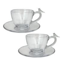 Jogo 2 Xícaras e Pires Chá 180ml Bird Passarinho Wolff Mesa