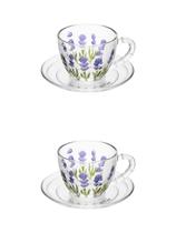 Jogo 2 Xícaras Lavanda Lyor C Pires Vidro Mesa Posta Cozinha