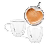 Jogo 2 Xícaras para Café Parede Dupla Coração Cor Transparente Lyor 80ml