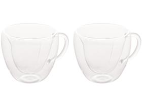 Jogo 2 Xicaras Para Chá Café Parede Dupla Vidro Coraçao Grande Transparente 230ml