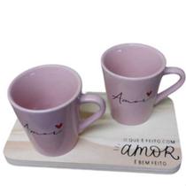 Jogo 2 Xicaras Personalizadas Escrita Amor Canecas Porcelana Esmaltada Rosa Pires Bandeja