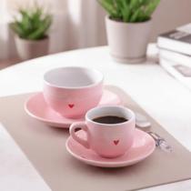 Jogo 2 Xícaras Rosa 90ml c/ Pires + Espátula Lamour