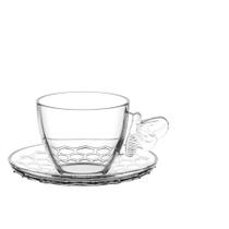 Jogo 2 Xícaras Vidro 80Ml Com Pires Café Abelha Jogo 2 Xícaras Vidro 80Ml Com Pires Café Abelha