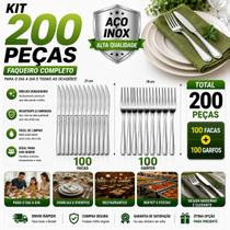 Jogo 200 Peças Garfo e Faca Inox Talheres Resistentes para Refeições Eventos e Cozinha