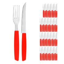 Jogo 24 Garfos e 24 Facas de Mesa Jantar New Caprese Vermelho Fratelli Inox