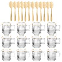 Jogo 24 Pçs Xícaras Vidro 90ml e Colheres Inox Dourado Lyor Café Recepção Atendimento Escritório Jogo 24 Pçs Xícaras Vidro 90ml e Colheres Inox Dourado Lyor Café Recepção Atendimento Escritório