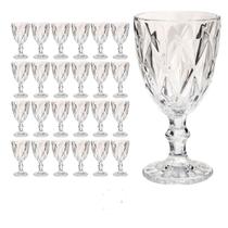 Jogo 24 Taças 340ml Transparente Bico de Jaca Diamante Vinho