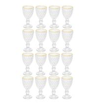 Jogo 24 Taças Licor Lyor Bico Abacaxi Vidro Fio De Ouro 60ml