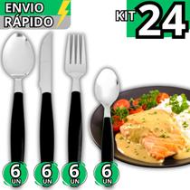 Jogo 24 Talheres Inox Cabo Plástico Garfo Faca Colher Colher de Sobremesa Jogo Completo Cozinha Jogo 24 Talheres Inox Cabo Plástico Garfo Faca Colher Colher de Sobremesa Jogo Completo Cozinha