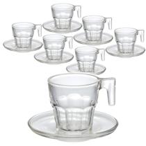 Jogo 24 Xicara Caneca Copo De Vidro Transparente Com Pires Café Chá Cappuccino Alça 70ml