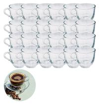 Jogo 24 Xicaras De Cafe 150ML Transparente Vidro Liso S/ Pires