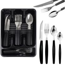 Jogo 25 Talheres Garfo Faca Colher com Suporte Organizador de Gaveta Pia Cozinha Utensílios Conjunto Prático