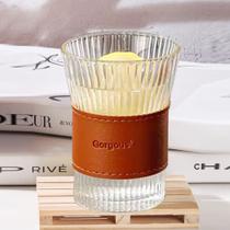 Jogo 2u Copos Listras C/ Alça De Couro P/ Café E Suco 320ml