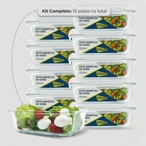 Jogo 3, 5 e 10 Potes De Vidro Hermético 640ml Tampa com Válvula e Travas Borossilicato para Microondas e Freezer