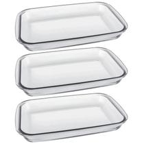 Jogo 3 Assadeiras Retangulares 1,6l Travessas Refratárias Pequenas De Vidro Borossilicato Marinex