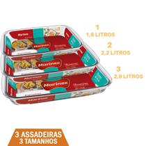 Jogo 3 Assadeiras Retangulares Vidro 1,6L 2,2L 2,9L Marinex