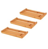 Jogo 3 Bandejas De Bambu Cozinha Trio C/ Alça Café Da Manhã