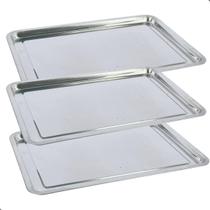 Jogo 3 Bandejas Retangular Aço Inox 45x35cm