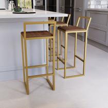 Jogo 3 Banqueta Alta Balcão Bistrô Dourada Confort Industrial Premium Imbuia