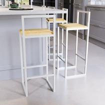 Jogo 3 Banqueta Alta Balcão Bistrô Industrial Branca Madeira Pinus