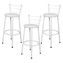 Jogo 3 Banqueta Alta Para Cozinha Branca Epoxi Assento Branco Jogo 3 Banqueta Alta Para Cozinha Branca Epoxi Assento Branco