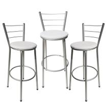 Jogo 3 Banqueta Alta Para Cozinha Cinza Epoxi Assento Branco Jogo 3 Banqueta Alta Para Cozinha Cinza Epoxi Assento Branco