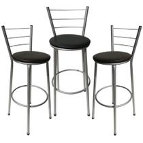 Jogo 3 Banqueta Alta Para Cozinha Cinza Epoxi Assento Preto