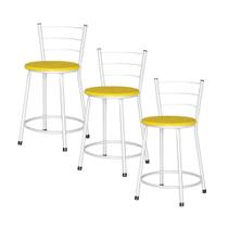 Jogo 3 Banqueta Baixa Assento Ratan Branca Retro