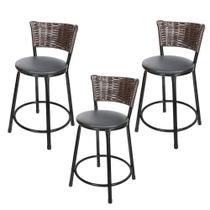 Jogo 3 Banqueta Baixa Para Cozinha Hawai Café Assento Marrom